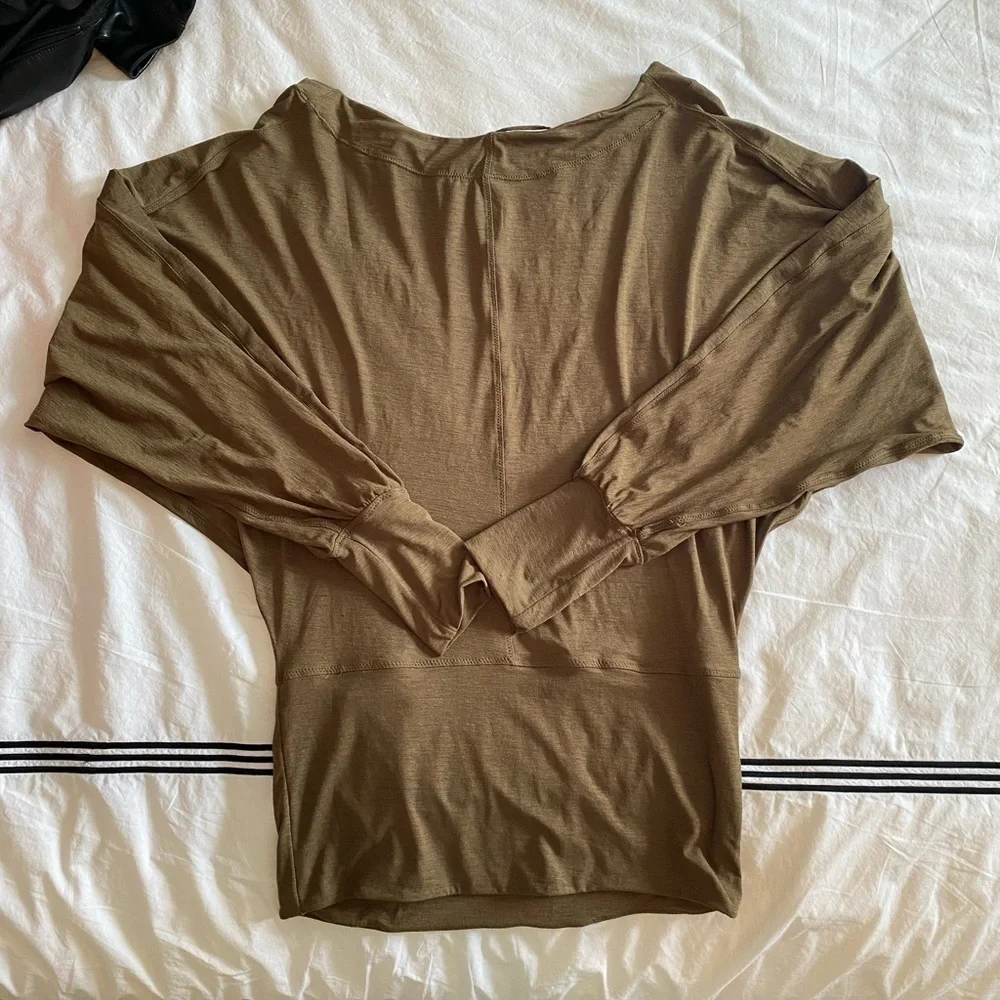 Free People Movement- OLIVE Green Sky High Long sleeve Top with back zipper